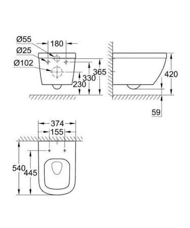 Унитаз Grohe Euro Ceramic 3932800H подвесной без крышки